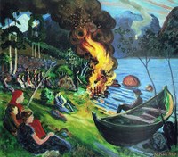 Onsdag 23. juni blir det St. Hansfeiring i Ole Bulls ånd på det lille fjellet Lyshornet, i Os kommune. (Maleri av Nikolai Astrup) St. Hans i Bulls ånd